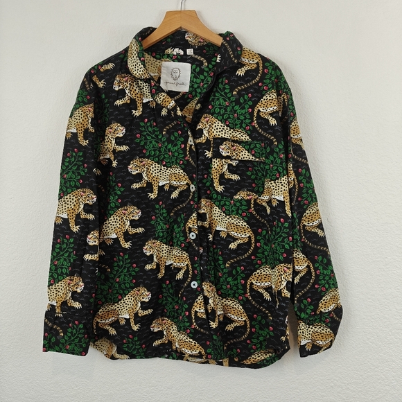 PrintFresh Long Sleeve PJ Button Up Top in Bagheera Animal Print Size Small - Picture 6 of 16